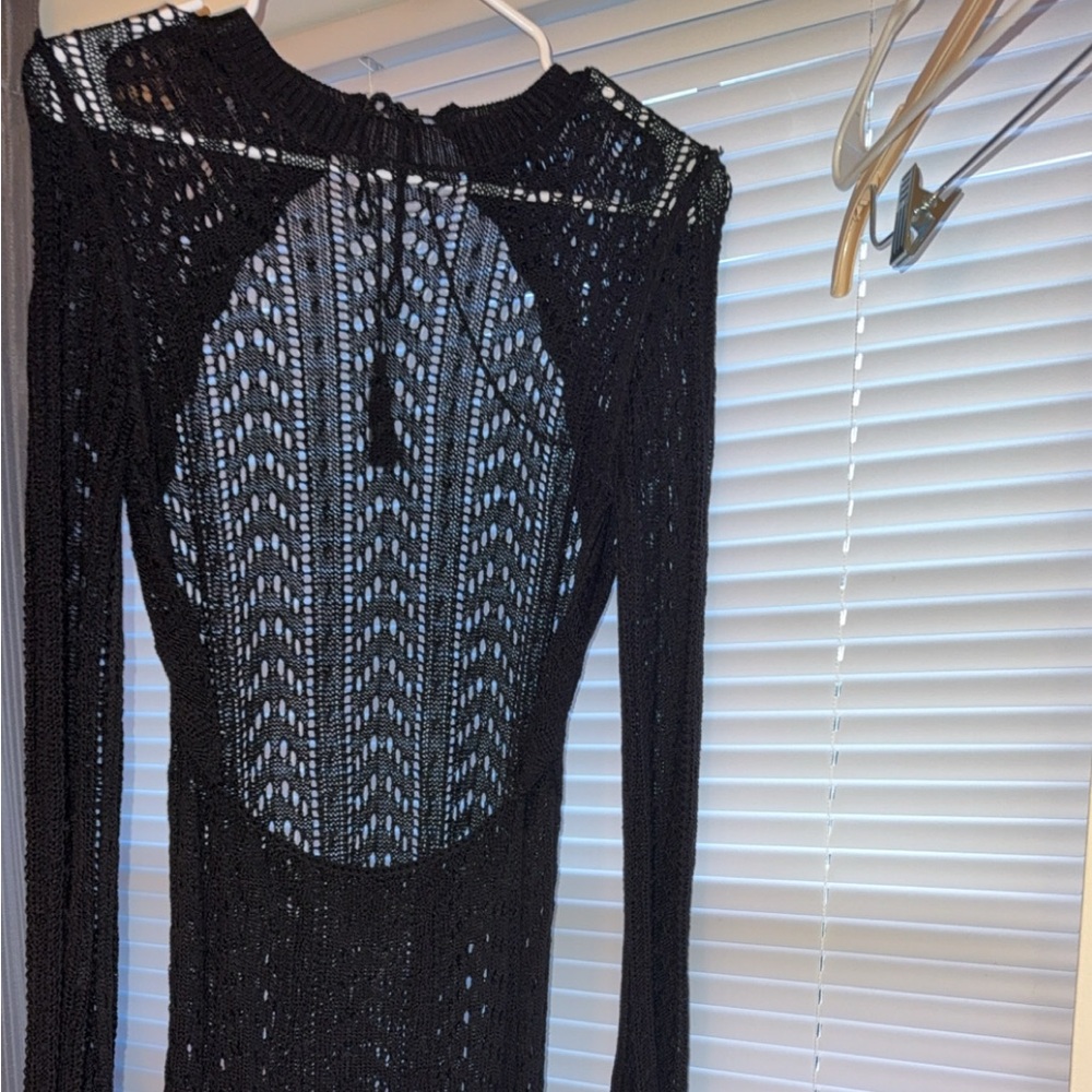 Midi black crochet beach cover up